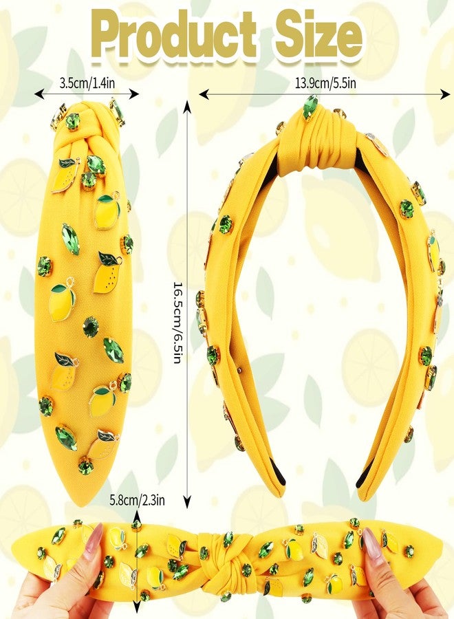 Hapdoo Yellow Lemon Rhinestone Jeweled Knotted Headbands for Women Girls, Fashion Cute Fruit Hair Accessories Gift for Girls - Image 2